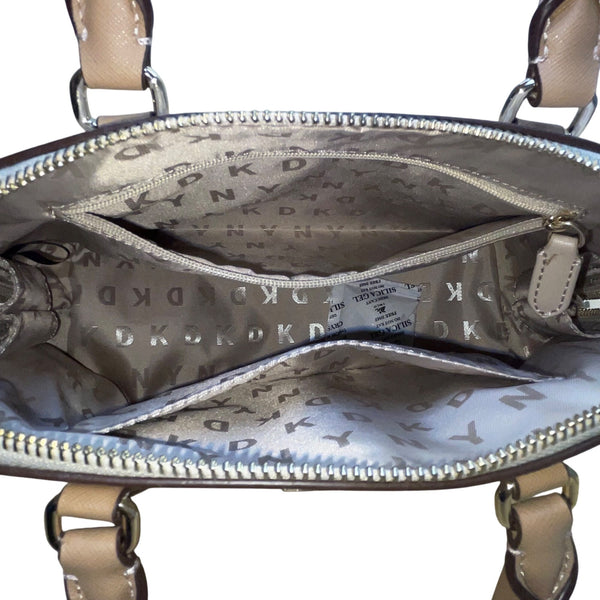 Dkny Women’s Grey Coated Canvas Monogram Dome With Crossbody Strap Clutch Bag