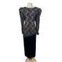 Vintage Black Lace & Velvet Dress With Puff Sleeves & V-Back Size 14