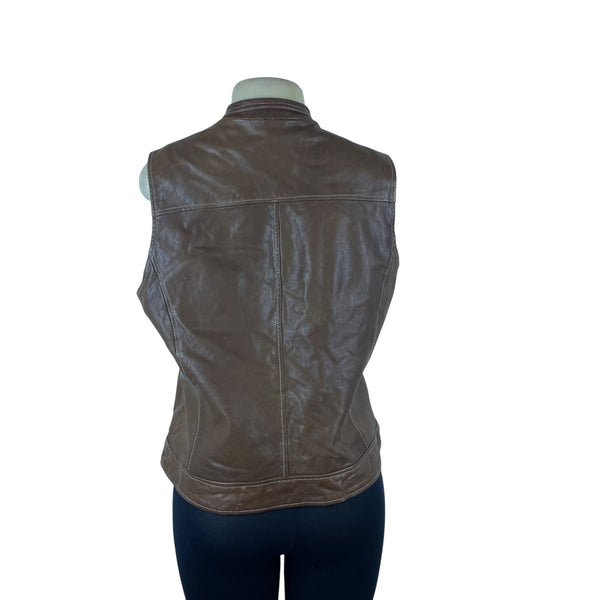 Coldwater Creek Brown Leather Sleeveless Women’s Vest With Zipper Front  Sz L