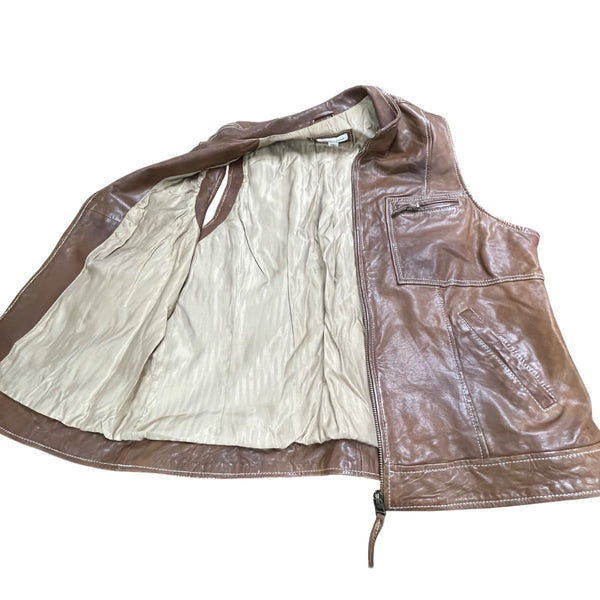 Coldwater Creek Brown Leather Sleeveless Women’s Vest With Zipper Front  Sz L