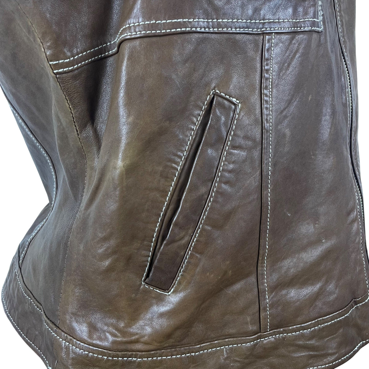 Coldwater Creek Brown Leather Sleeveless Women’s Vest With Zipper Front  Sz L