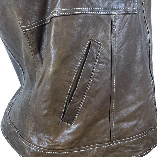 Coldwater Creek Brown Leather Sleeveless Women’s Vest With Zipper Front  Sz L