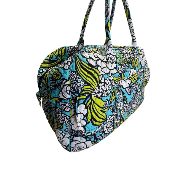 Vera Bradley Women’s Green/Blue/White Floral Quilted With Handles Duffel Bag - New