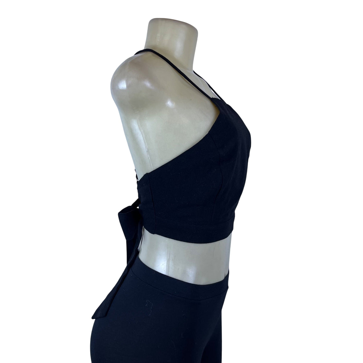 Lulus Women's Black Cotton Linen Bow Back Strappy Crop Top Size S - New