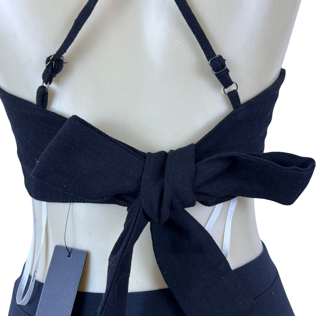 Lulus Women's Black Cotton Linen Bow Back Strappy Crop Top Size S - New