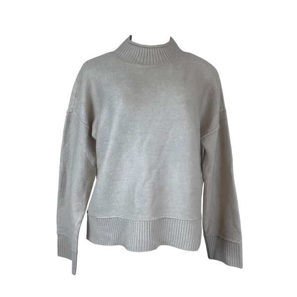 Stylus Women's Beige Ribbed Mock Neck Knit Sweater Casual Cozy Pullover Sz M