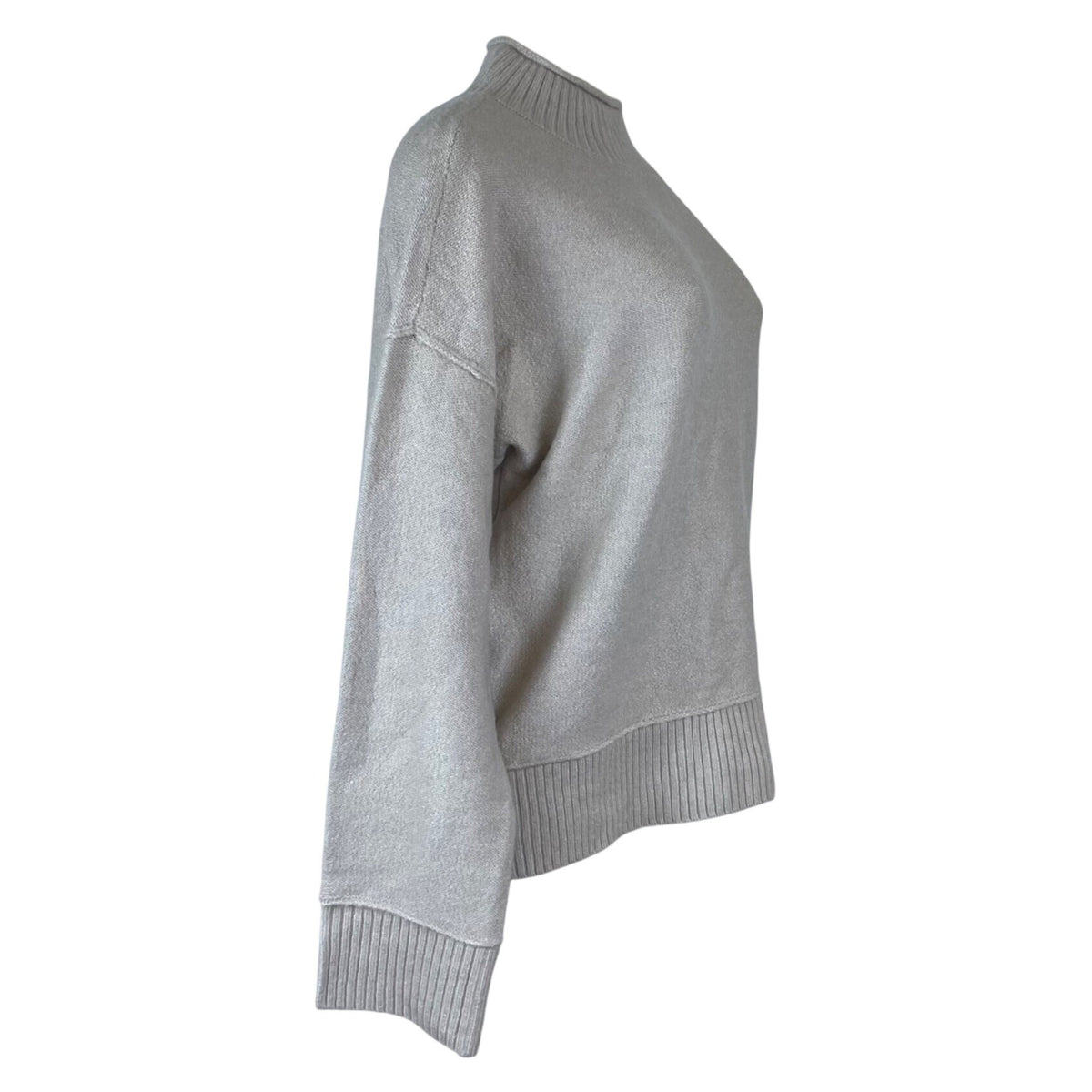 Stylus Women's Beige Ribbed Mock Neck Knit Sweater Casual Cozy Pullover Sz M