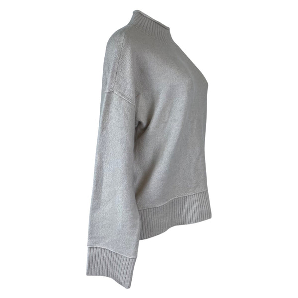 Stylus Women's Beige Ribbed Mock Neck Knit Sweater Casual Cozy Pullover Sz M