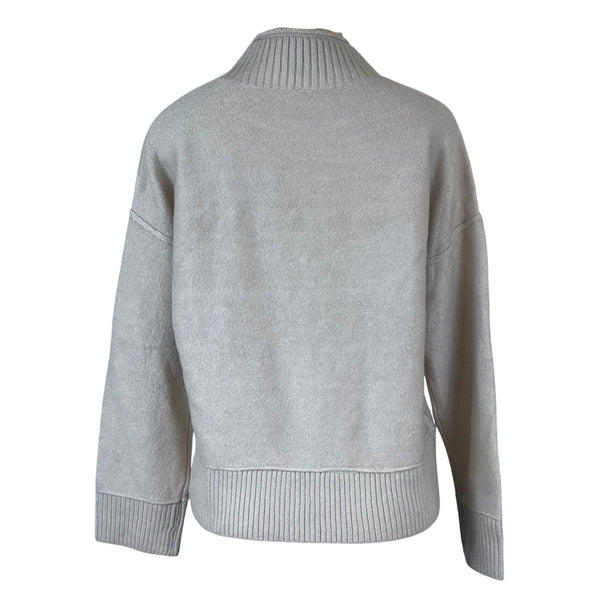 Stylus Women's Beige Ribbed Mock Neck Knit Sweater Casual Cozy Pullover Sz M