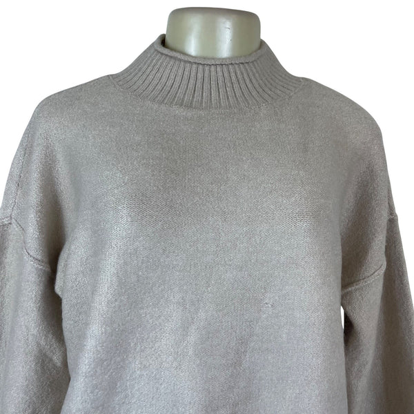 Stylus Women's Beige Ribbed Mock Neck Knit Sweater Casual Cozy Pullover Sz M