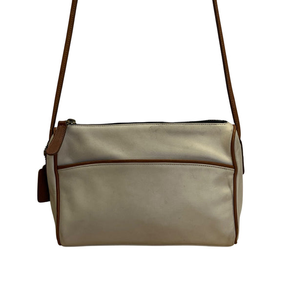 Coach Leatherware Cream & Brown With Zip Closure & Front Pocket Crossbody Bag