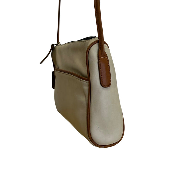 Coach Leatherware Cream & Brown With Zip Closure & Front Pocket Crossbody Bag