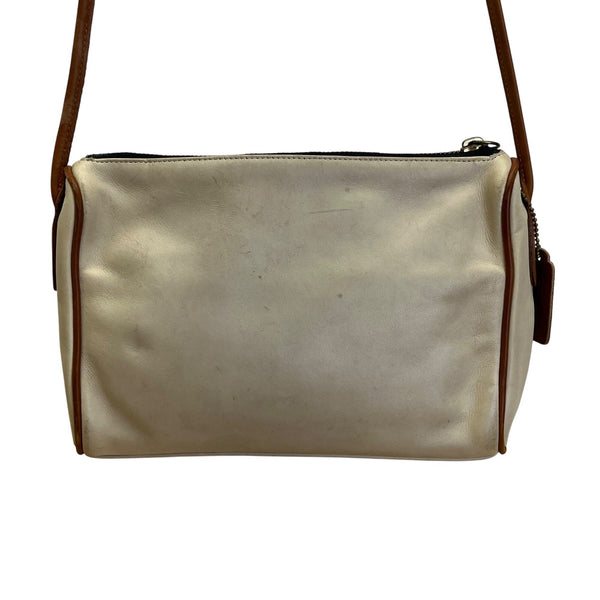Coach Leatherware Cream & Brown With Zip Closure & Front Pocket Crossbody Bag