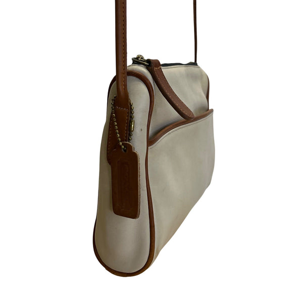 Coach Leatherware Cream & Brown With Zip Closure & Front Pocket Crossbody Bag