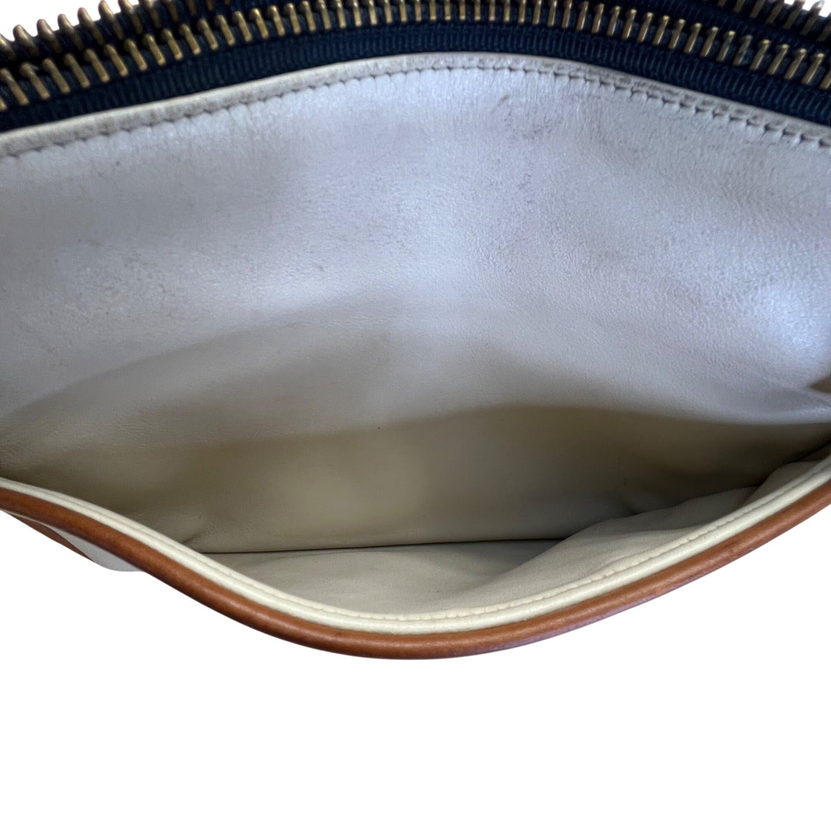 Coach Leatherware Cream & Brown With Zip Closure & Front Pocket Crossbody Bag