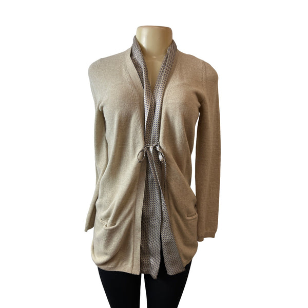 Altea Beige Cashmere Blend Open Front Cardigan With Pocket & Tie Sz Medium