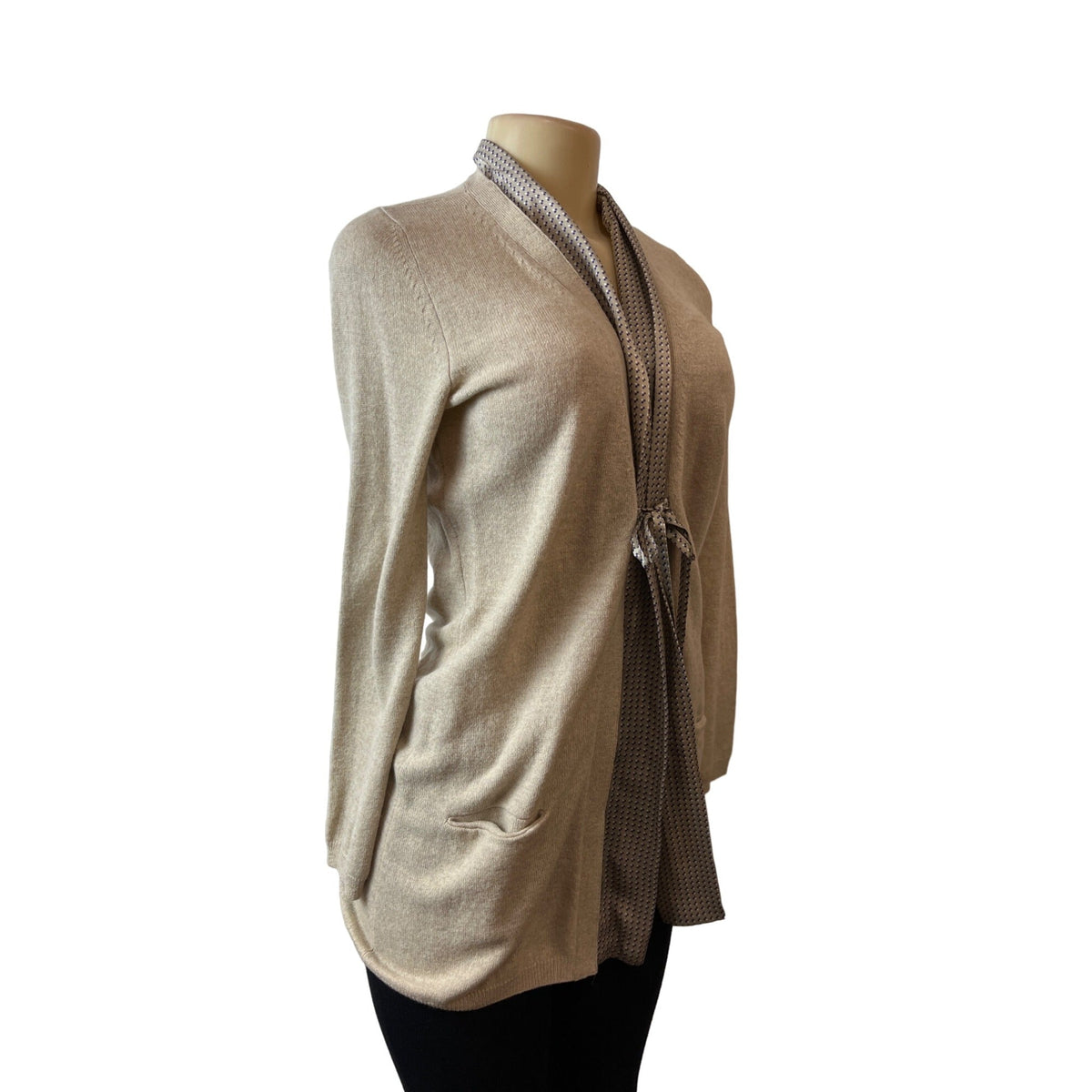 Altea Beige Cashmere Blend Open Front Cardigan With Pocket & Tie Sz Medium