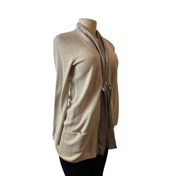 Altea Beige Cashmere Blend Open Front Cardigan With Pocket & Tie Sz Medium