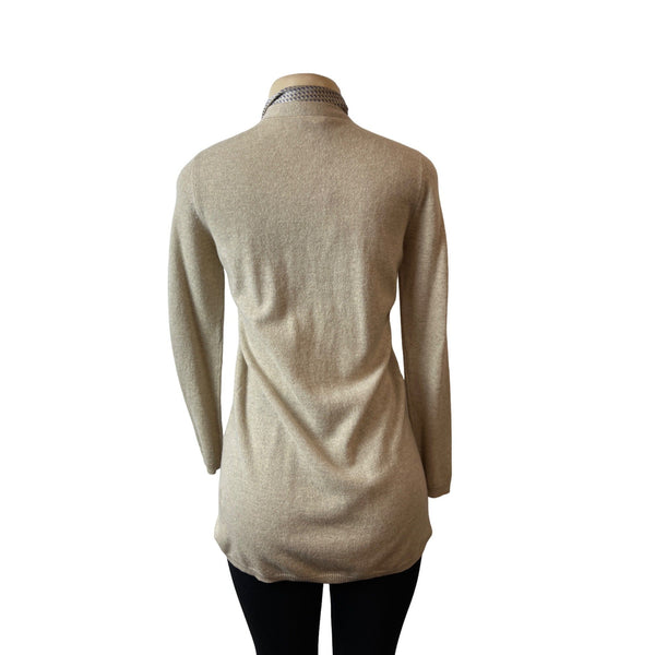 Altea Beige Cashmere Blend Open Front Cardigan With Pocket & Tie Sz Medium