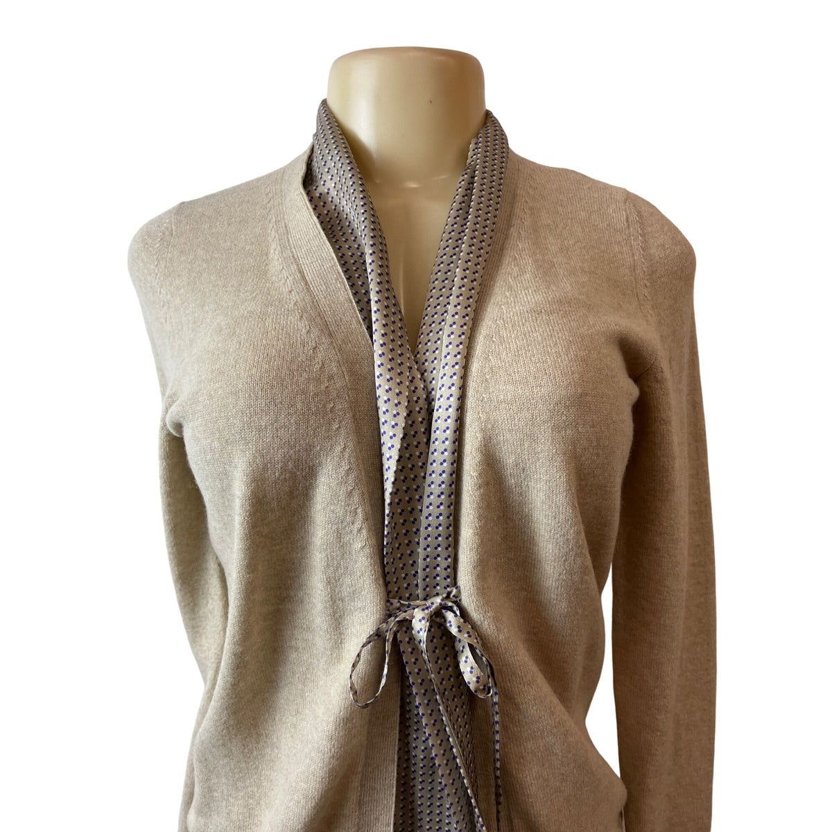 Altea Beige Cashmere Blend Open Front Cardigan With Pocket & Tie Sz Medium