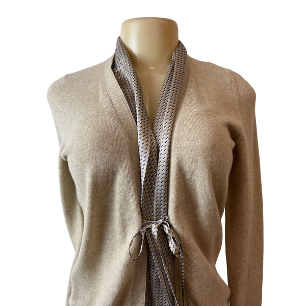 Altea Beige Cashmere Blend Open Front Cardigan With Pocket & Tie Sz Medium
