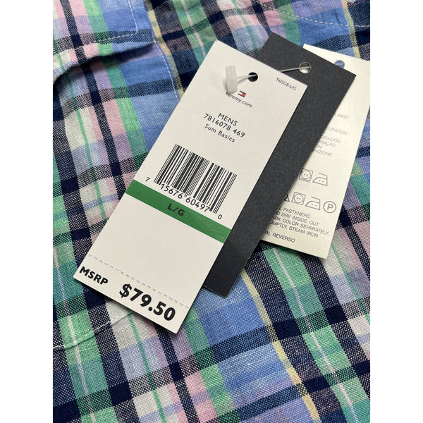 Tommy Hilfiger Mens Long Sleeve Blue Green Purple Button-Up Shirt Sz L - New
