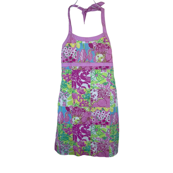 Lilly Pulitzer Womens Pink Multicolor Halter Patchwork Sundress 100% Cotton Size 10