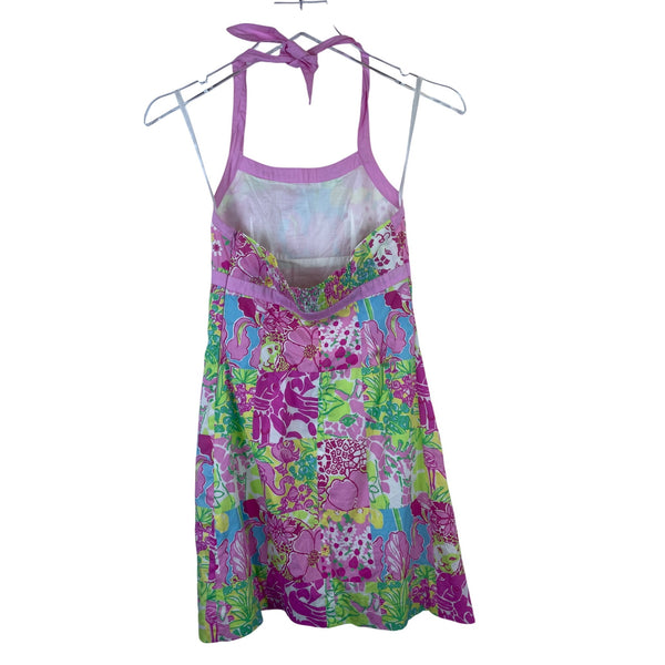 Lilly Pulitzer Womens Pink Multicolor Halter Patchwork Sundress 100% Cotton Size 10