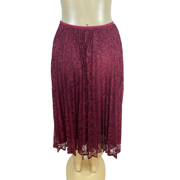 Talbots Womens Burgundy Lace Midi Skirt Size 2 - New