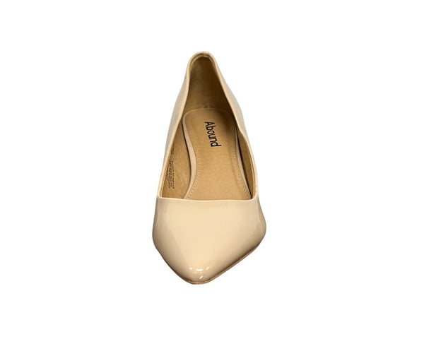 Abound Womens Beige Patent Leather Pointed Toe Block Heel Pumps Size 6.5M Elegant