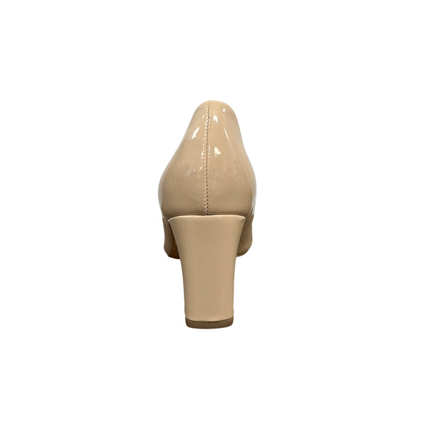 Abound Womens Beige Patent Leather Pointed Toe Block Heel Pumps Size 6.5M Elegant