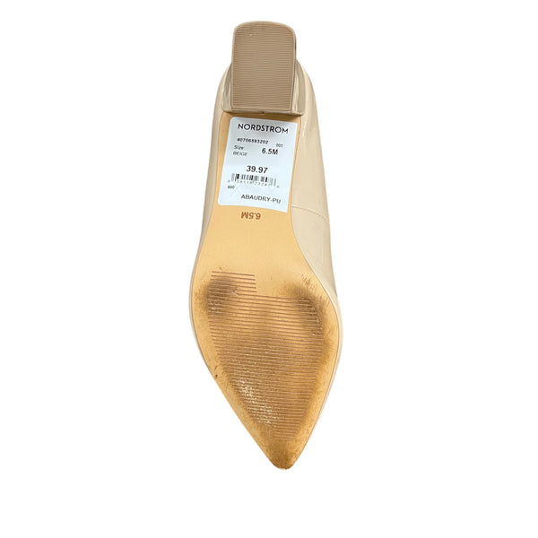 Abound Womens Beige Patent Leather Pointed Toe Block Heel Pumps Size 6.5M Elegant