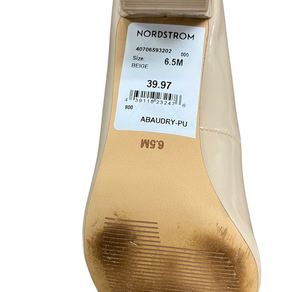 Abound Womens Beige Patent Leather Pointed Toe Block Heel Pumps Size 6.5M Elegant