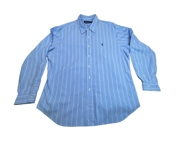 Ralph Lauren Men's Light Blue Striped Classic Fit Button-Down Shirt Sz XXL