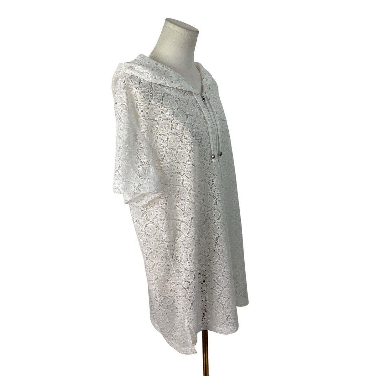 Jaclyn Smith Women's White Lace Hooded & Short Sleeve Pullover Top Sz 1X