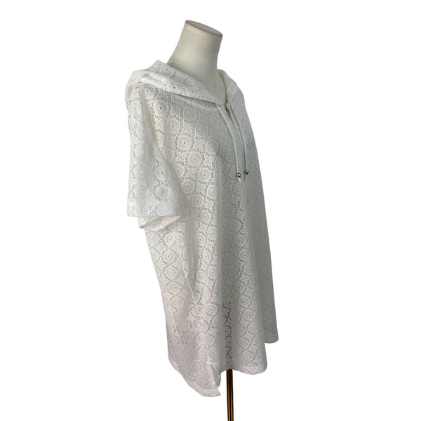 Jaclyn Smith Women's White Lace Hooded & Short Sleeve Pullover Top Sz 1X