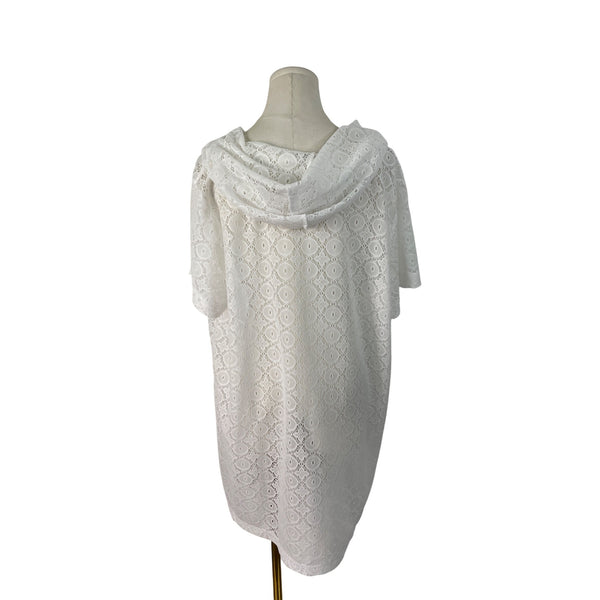 Jaclyn Smith Women's White Lace Hooded & Short Sleeve Pullover Top Sz 1X