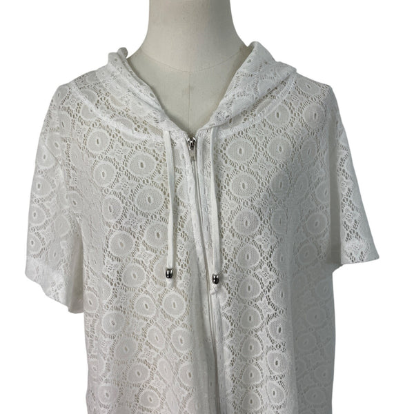 Jaclyn Smith Women's White Lace Hooded & Short Sleeve Pullover Top Sz 1X