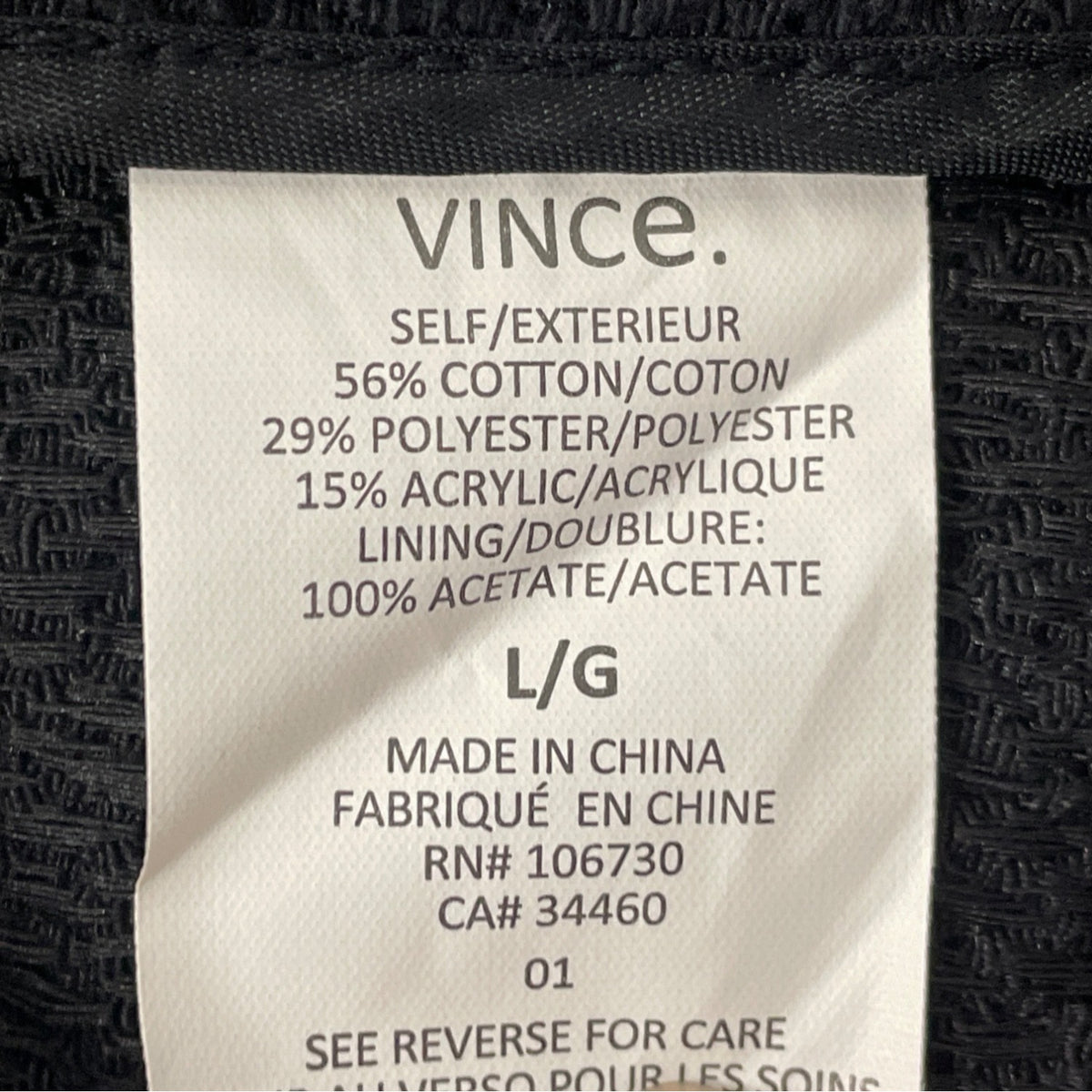 Vince Womens Open Front Textured Black Jacket L - New