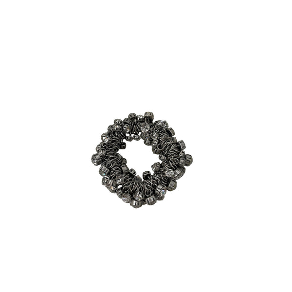 Gunmetal Rhinestone Womens Metal Beaded Statement Bracelet Elastic Stretch OS