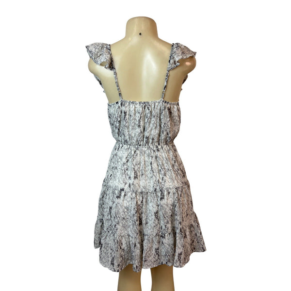 Entro Women's Off-Shoulder Ruffled Collar Snake Print Knee A-line Dress Sz M