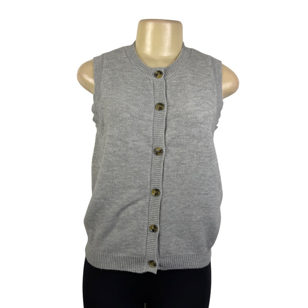Gray Womens Knit Button-Up Sleeveless Cardigan Vest Recycled Fabric Size M - New