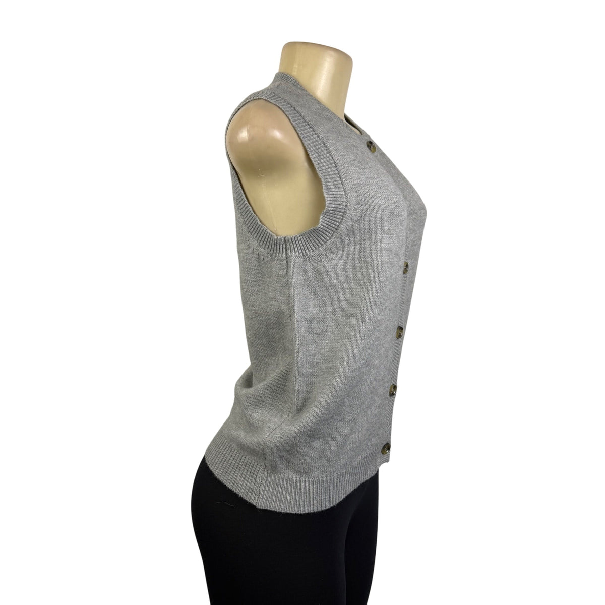 Gray Womens Knit Button-Up Sleeveless Cardigan Vest Recycled Fabric Size M - New