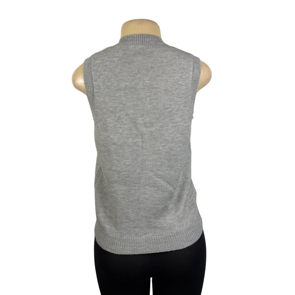 Gray Womens Knit Button-Up Sleeveless Cardigan Vest Recycled Fabric Size M - New