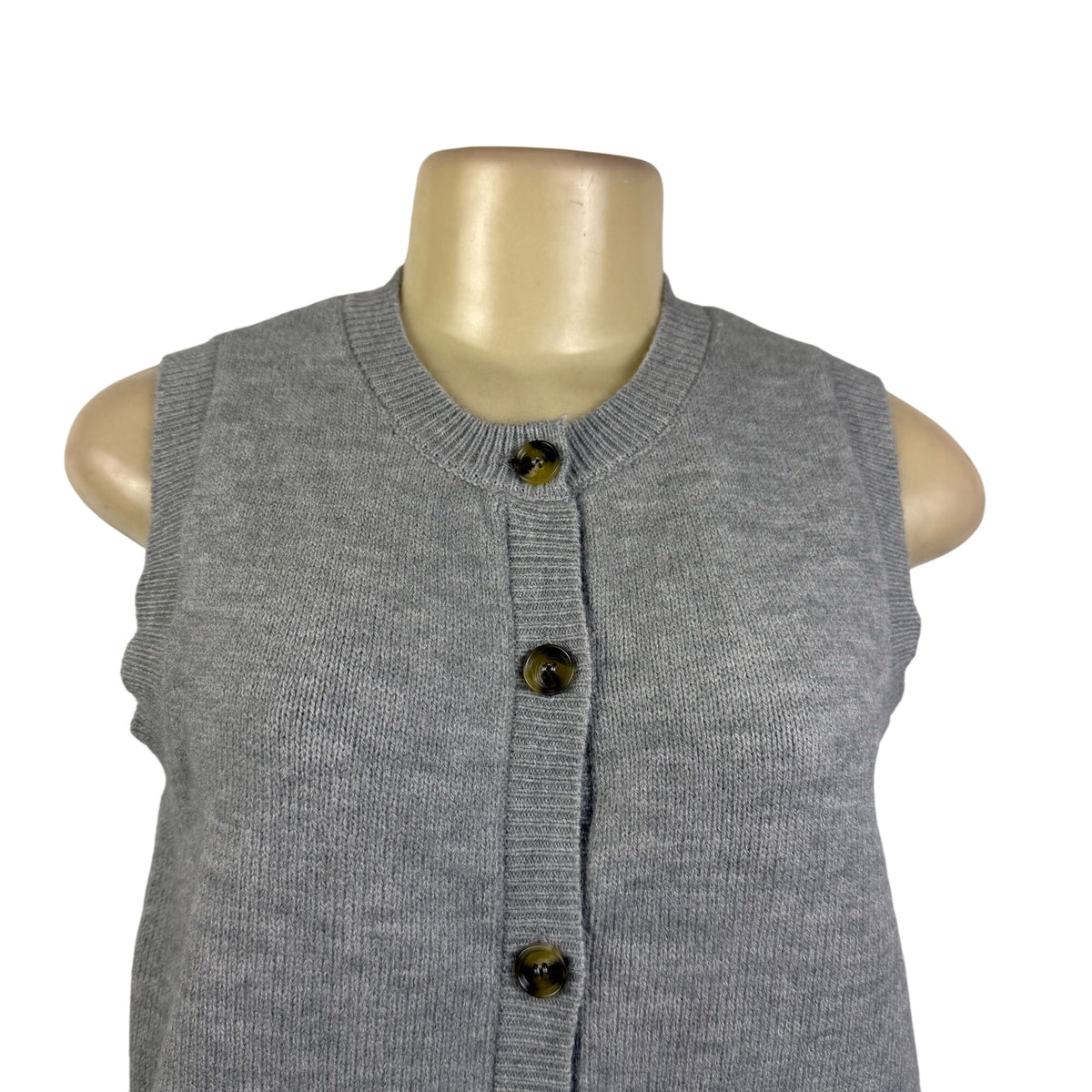 Gray Womens Knit Button-Up Sleeveless Cardigan Vest Recycled Fabric Size M - New