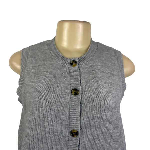 Gray Womens Knit Button-Up Sleeveless Cardigan Vest Recycled Fabric Size M - New