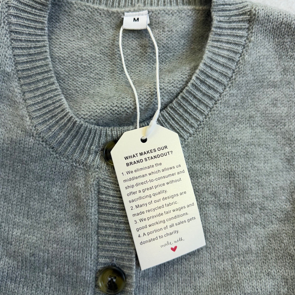 Gray Womens Knit Button-Up Sleeveless Cardigan Vest Recycled Fabric Size M - New