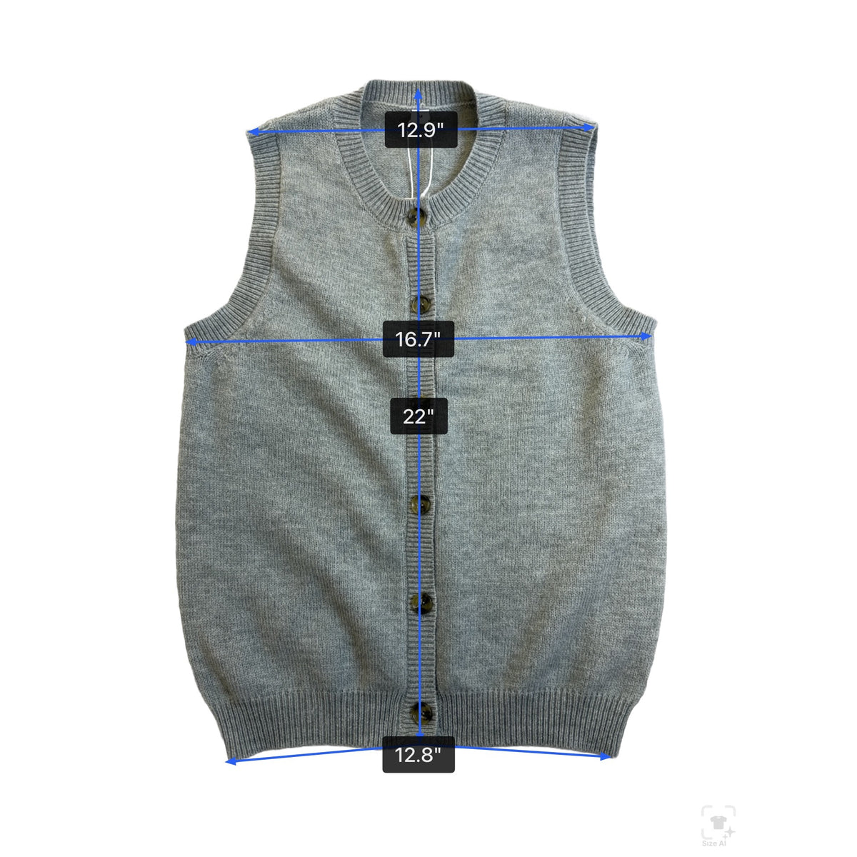 Gray Womens Knit Button-Up Sleeveless Cardigan Vest Recycled Fabric Size M - New