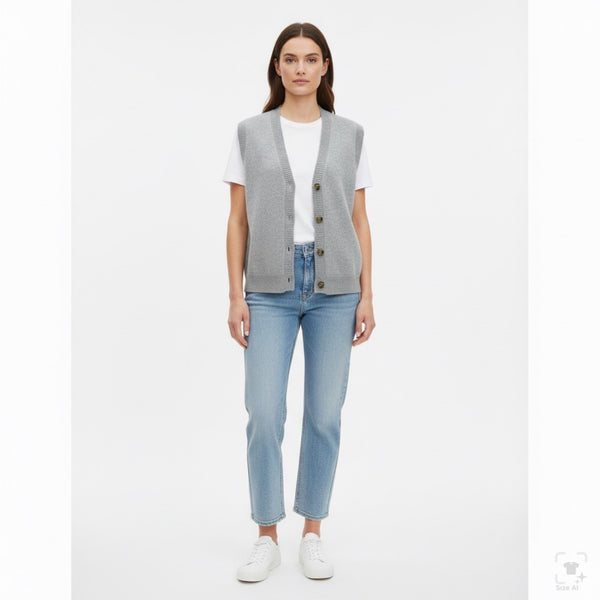 Gray Womens Knit Button-Up Sleeveless Cardigan Vest Recycled Fabric Size M - New