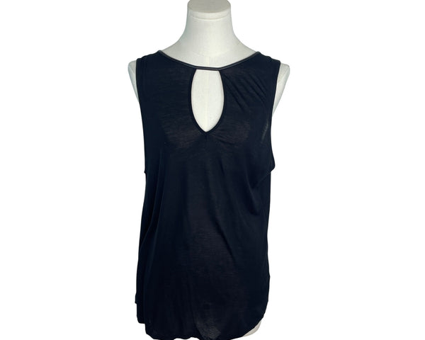 BB Dakota Womens Black Sleeveless Top With Fringe Back and Keyhole Chest Size M